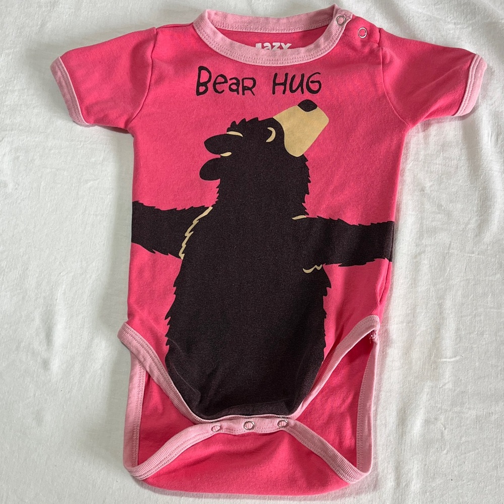 18M Lazy One Pink Bear Hug Bodysuit